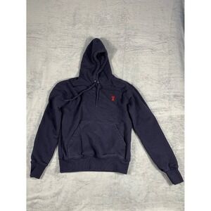 Ami Paris de Coeur Hoodie Navy Blue 100% Cotton Pullover Men's Med Used